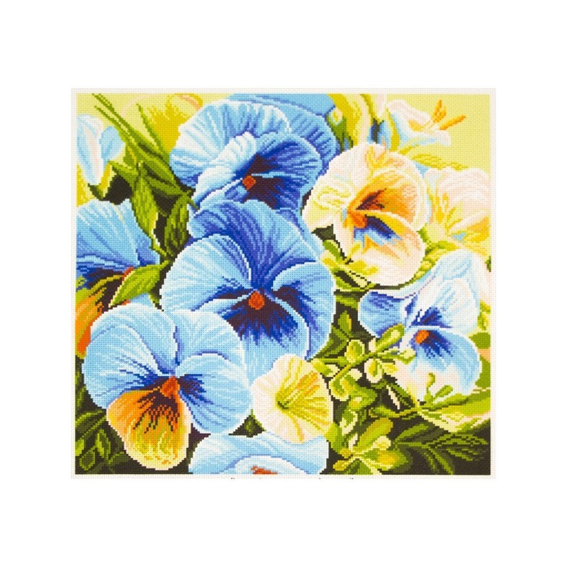 Printed Aida kit Blue pansies