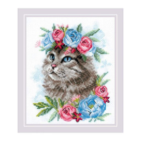 Riolis Kit de broderie Chat en Fleurs