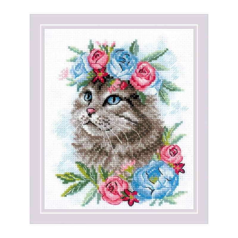 Kit de broderie Chat en Fleurs Kit de broderie Chat en Fleurs