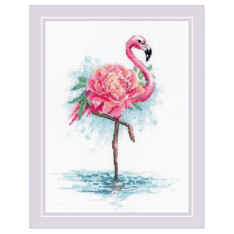 Embroidery kit Blooming Flamingo