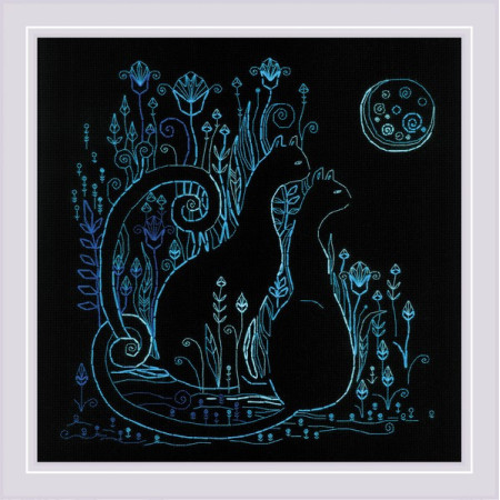 Kit de broderie Chats au clair de lune