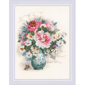 Kit Broderie Riolis Pivoines & Roses Sauvages, 30x40 cm