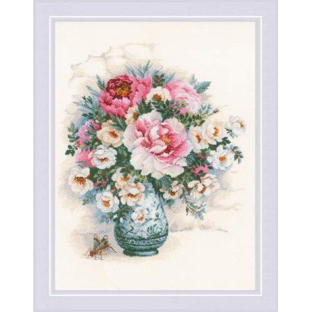Kit Broderie Riolis Pivoines & Roses Sauvages, 30x40 cm