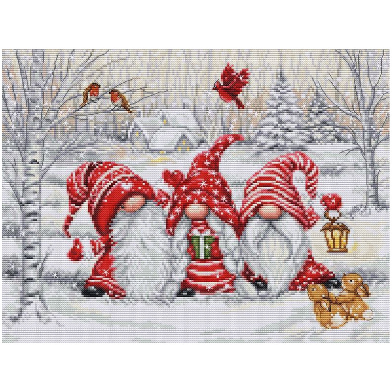 Kit de broderie Trois Gnomes en Bois Kit de broderie Trois Gnomes en Bois