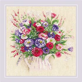 Kit de broderie Bouquet d'Eustoma et de Gypsophile