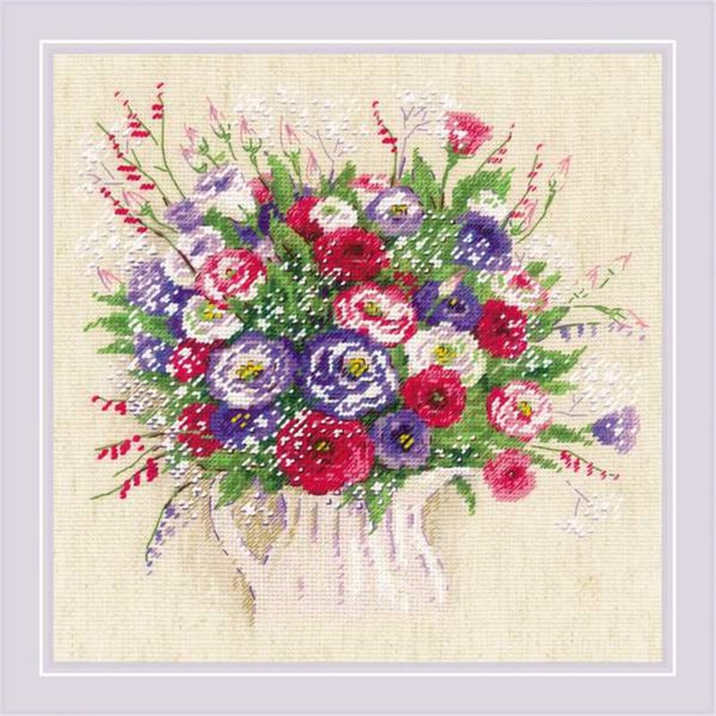 Kit de broderie Bouquet d'Eustoma et de Gypsophile