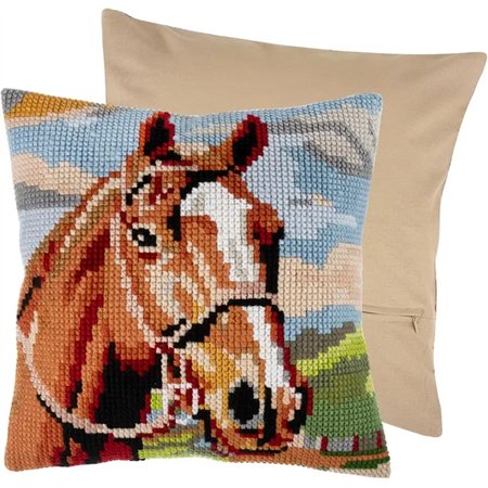 Kit coussin au point croix Cheval brun
