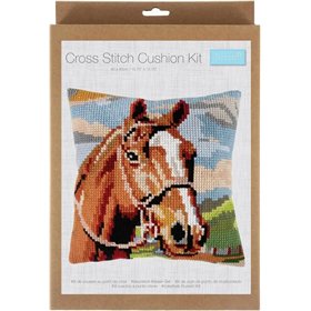 Kit coussin au point croix Cheval brun