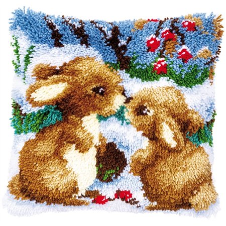 Latch hook cushion kit snow rabbits 147711