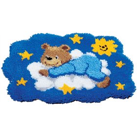 Latch hook shaped rug kit Blue bear on cloud