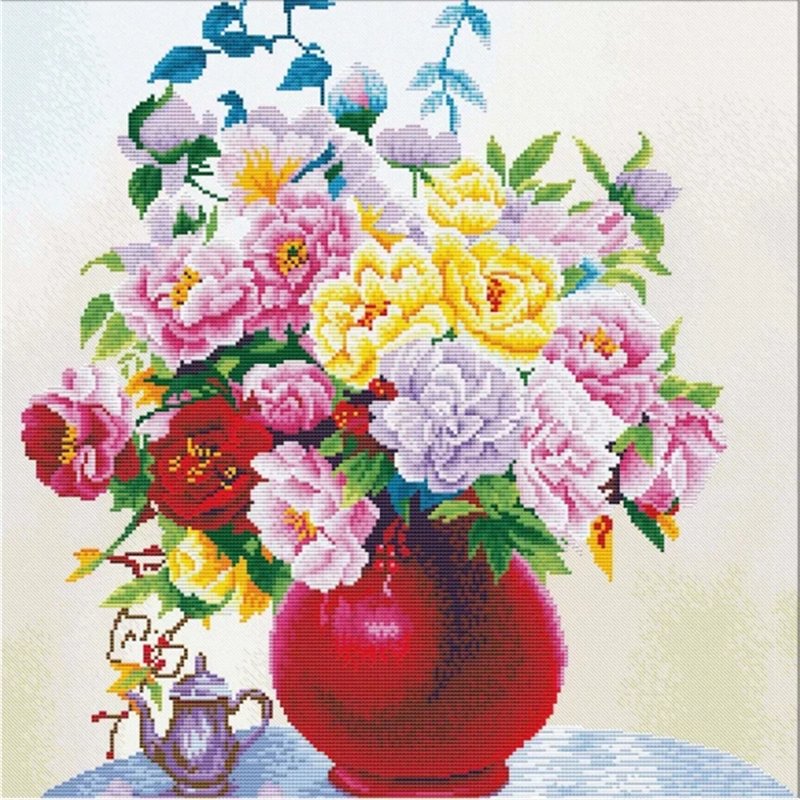 Embroidery kit Cabbage Roses in a Vase