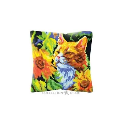 Stitch cushion kit Cat in sunflowers 5502