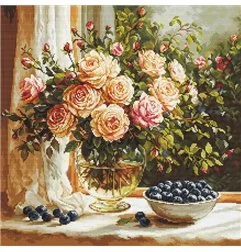 Embroidery kit Vase with Roses and Blueberries
