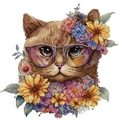 Kit de broderie Chat dans les fleurs