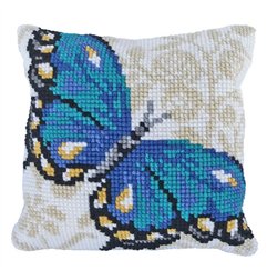 Coussin à broder Papillon bleu
