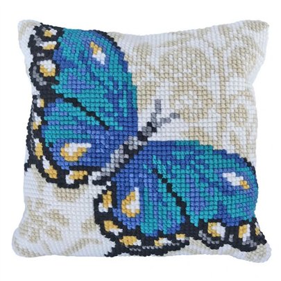 Coussin à broder Papillon bleu