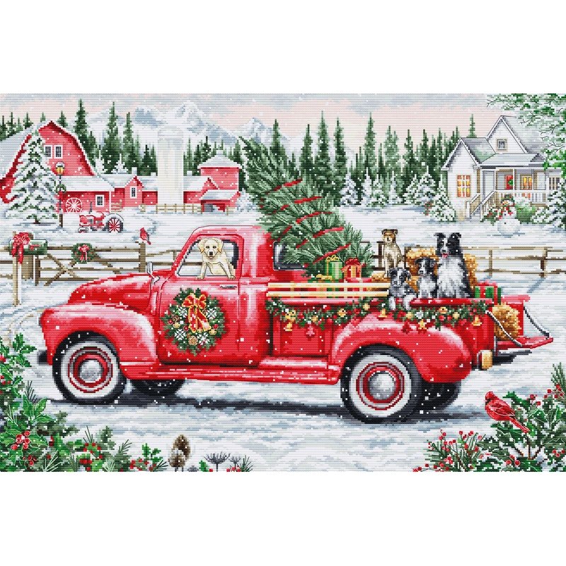 Kit de broderie Camion rouge de Noël Kit de broderie Camion rouge de Noël