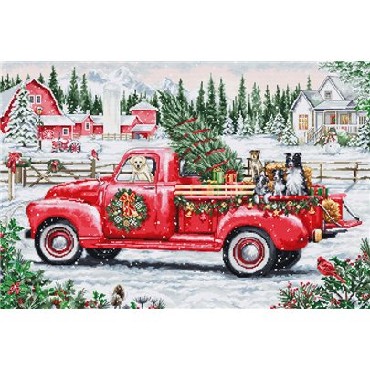Kit de broderie Camion rouge de Noël