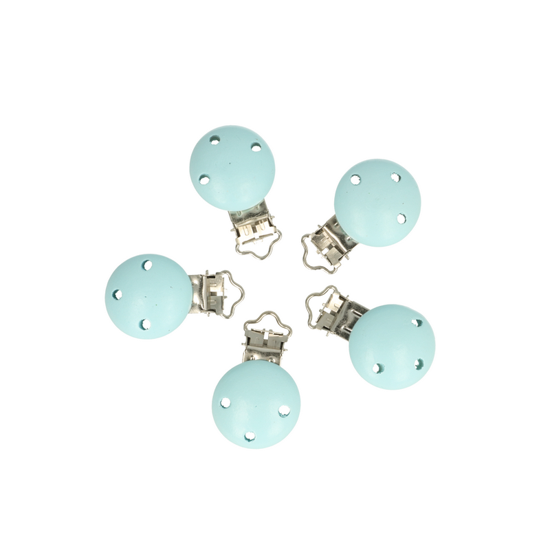 Wood pacifier clip baby blue